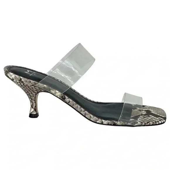 NWOB Marc Fisher Womens Heeled Sandals 8.5M Guadia2 Snake Print Clear Strap - Picture 2 of 14